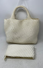 Load image into Gallery viewer, Ahdorned Womens White Woven Double Handle Tote Handbag With Wallet
