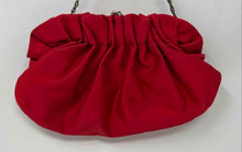 Load image into Gallery viewer, Vintage Santi Womens Red Satin Chain Strap Ruched Kiss Lock Clutch Bag
