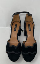 Load image into Gallery viewer, Kensie Womens Black Suede Open Toe Scalloped Platform Ankle Strap Heels Size 9
