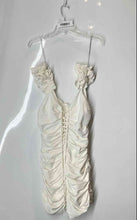 Load image into Gallery viewer, Zara Womens White Sleeveless Lace-Up Sweetheart Neck Ruched Mini Dress Size M
