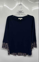 Load image into Gallery viewer, Loft Womens Blue Plaid 3/4 Sleeve Ruffle Hem Pullover Blouse Top Size Medium
