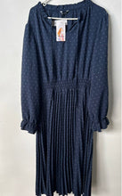 Load image into Gallery viewer, Pretty Garden Womens Blue Swiss Dot Long Sleeve Pleated A-Line Dress Sz L w/ Tag
