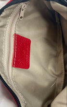 Load image into Gallery viewer, Vera Pelle Womens Red Black Pebbled Leather Zip Top Charm Crossbody Bag
