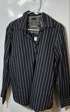 Load image into Gallery viewer, Express Mens Black Striped Long Sleeve Collared Button-Up Shirt Size Medium

