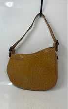 Load image into Gallery viewer, Prune Womens Mustard Yellow Floral Embossed Leather Zip Top Shoulder Bag
