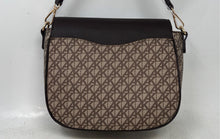 Load image into Gallery viewer, Anne Klein Womens Brown Monogram Faux Leather Adjustable Strap Crossbody Purse
