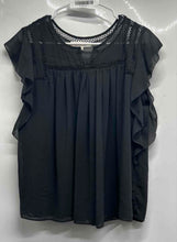 Load image into Gallery viewer, Ann Taylor Loft Womens Dark Gray Lace Trim Flutter Sleeve Blouse Top Size Small
