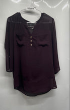 Load image into Gallery viewer, Express Womens Purple Sheer Long Sleeve Henley Neck Pockets Blouse Top Size L
