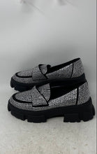 Load image into Gallery viewer, Steve Madden Womens Trifecta Black Silver Rhinestone Loafer Shoes Size 11
