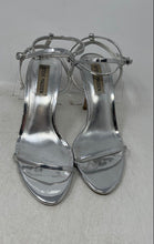 Load image into Gallery viewer, Steve Madden Womens Theresa Silver Open Toe Buckle Strappy Heels Size 8 M

