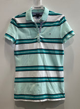 Load image into Gallery viewer, Tommy Hilfiger Mens Green White Striped Short Sleeve Classic Fit Polo Shirt Sz S
