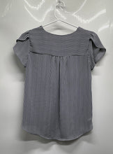 Load image into Gallery viewer, Loft Womens White Black Striped Cap Sleeve Button Front Blouse Top Size XXSP
