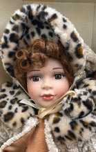 Load image into Gallery viewer, Vanessa Collection Timeless Treasures Brown Hair Leopard Print Porcelain Doll
