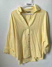 Load image into Gallery viewer, Zara Womens Yellow 3/4 Sleeve Collared Button-Up Shirt Size Medium
