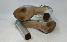Load image into Gallery viewer, Michael Kors Womens Silver Peep Toe Ankle Strap Platform Heels Size 8M
