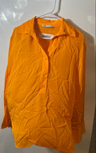 Load image into Gallery viewer, Zara Womens Orange Long Sleeve Button Front Collared Blouse Top Size Medium
