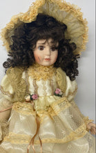 Load image into Gallery viewer, Vintage Victorian Collectible Brown Eyes Curly Hair Porcelain Doll In Lace Gown
