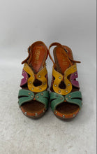 Load image into Gallery viewer, Furore Womens Multicolor Studded Peep Toe Block Heel Slingback Sandals Size 6
