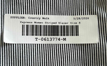 Load image into Gallery viewer, Express Womens Black White Striped Cotton 3/4 Sleeve Two-Button Blazer Size 8
