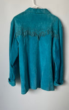 Load image into Gallery viewer, Chico's Womens Turquoise Fringe Details On The Chest Button Front Jacket Size 3
