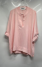 Load image into Gallery viewer, Calvin Klein Womens Pink Roll Tab Sleeve Split Neck Pullover Blouse Top Size L
