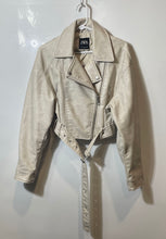 Load image into Gallery viewer, Zara Womens Beige Long Sleeve Belted Full-Zip Motorcycle Jacket Size S
