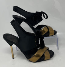 Load image into Gallery viewer, Authentic Tory Burch Womens Kyle Black Gold-Tone Strappy Heels Size 8.5M Worn
