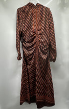 Load image into Gallery viewer, BCBG Womens Brown Printed Long Sleeve Mock Neck Midi A-Line Dress Sz 6 With Tag
