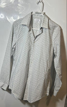 Load image into Gallery viewer, Calvin Klein Mens White Gray Printed Long Sleeve Slim Fit Non-Iron Dress Shirt M
