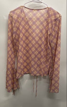 Load image into Gallery viewer, Zara Womens Purple Yellow Plaid Long Bell Sleeve Tie Front Blouse Top Size L
