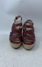 Load image into Gallery viewer, Michael Kors Womens Red Snake Embossed Wedge Espadrille Platform Heels Size 8.5M
