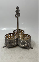 Load image into Gallery viewer, Silver-Tone 3-Compartment Center Handle Condiment Caddy Or Cruet Serving Tray
