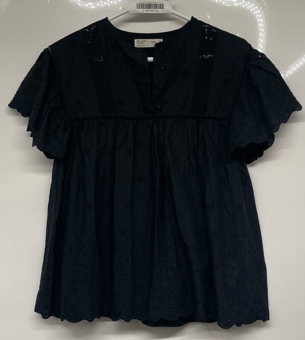 Zara Girls Black Floral Embroidered Short Sleeve Round Neck Mini Dress Size 8