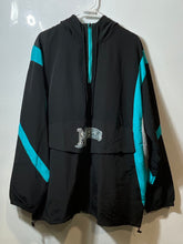Load image into Gallery viewer, Mens Black Aqua Florida Marlins Logo Hooded 1/4 Zip Windbreaker Jacket Size XXL
