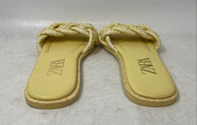 Load image into Gallery viewer, Zara Womens Yellow Raffia Slip-On Open Toe Braided Flat Slide Sandals Size 36
