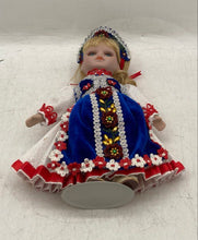 Load image into Gallery viewer, Blonde Hair Decorative Porcelain Doll With Blue White Traditional Outfit
