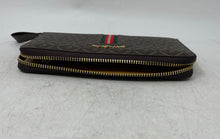 Load image into Gallery viewer, Geruola Womens Brown Monogram Print Stripe Leather Credit Card Zip-Around Wallet
