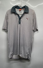 Load image into Gallery viewer, Puma Mens White Gray Geometric Print Short Sleeve Regular Fit Polo Shirt Size S
