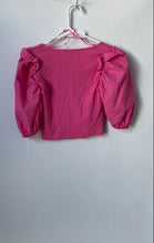 Load image into Gallery viewer, Zara Womens Pink Short Ruffle Sleeve Square Neck Ribbed Cropped Blouse Top Sz M
