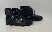 Load image into Gallery viewer, Zara Kids Rockstud Black Leather Studded Round Toe Ankle Combat Boots Size 36
