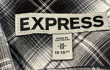 Load image into Gallery viewer, Express Mens Black White Plaid Long Sleeve Dress Shirt Size M 15-15.5
