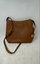 Load image into Gallery viewer, Michael Kors Womens Brown Leather Charm Adjustable Strap Zipper Crossbody Bag
