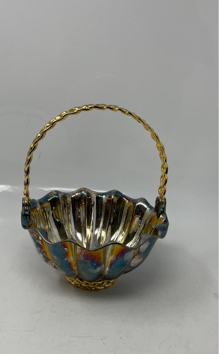 International Silver Co. Silver And Gold Color Basket With Braided Handle