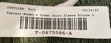 Load image into Gallery viewer, Express Womens Green Striped Short Puff Sleeve Peplum Cropped Blouse Top Size M
