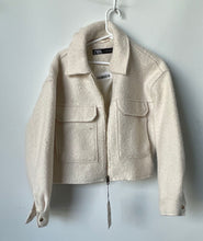 Load image into Gallery viewer, Zara Womens White Long Sleeve Collared Pockets Full Zip Jacket Size L With Tag
