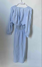 Load image into Gallery viewer, Zara Womens Light Blue Long Sleeve V-Neck Smocked Fit &amp; Flare Dress Size Small
