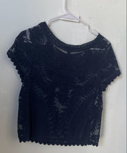 Load image into Gallery viewer, Express Womens Blue Floral Sheer Lace Short Sleeve Round Neck Blouse Top Size XS
