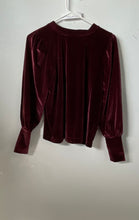 Load image into Gallery viewer, Loft Womens Burgundy Velvet Long Sleeve Puff Shoulder Blouse Top Size XSP
