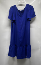 Load image into Gallery viewer, DKNY Womens Blue Short Sleeve Round Neck Ruffled Hem Shift Dress Size 16
