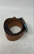 Load image into Gallery viewer, Vintage Unisex Brown Embossed Floral Leather Longhorn Buckle Cowboy Western Belt
